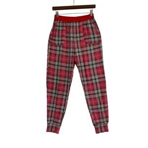 Victoria’s Secret Pink Pajama Bottoms M Red Tartan Plaid Pockets Cuffed Holiday